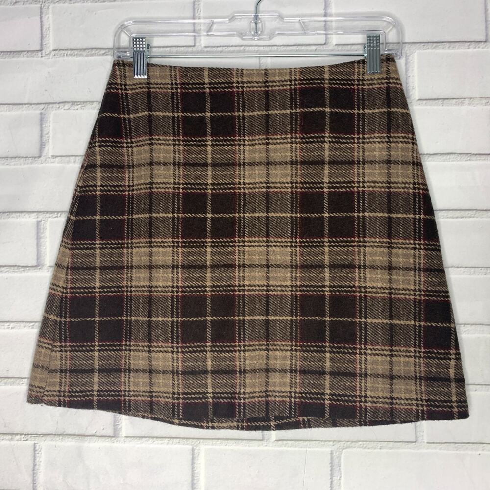 vintage 90s 579 skirt brown plaid mini wool blend grunge academia size 7 juniors